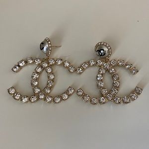 Chanel Runway Large Logo Crystal Earrings